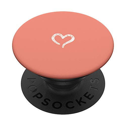 Lovely White Heart on Peach Orange PopSockets PopGrip  Swappable Grip for Phones  and  Tablets