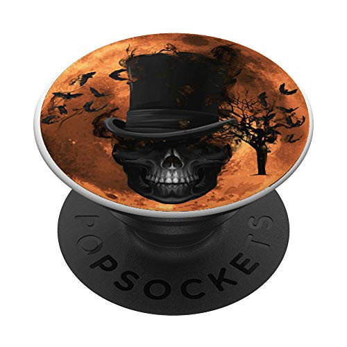 Halloween Dapper Skull Gothic Spooky Black Skull Orange Moon PopSockets PopGrip Swappable Grip for Phones and Tablets Halloween Dapper Skull Gothic Spooky Black Skull Orange Moon PopSockets PopGrip Swappable Grip for Phones and Tablets