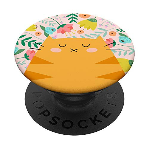 Cute Orange Tabby Cat Floral Pastel Flowers Blush Pink Girls PopSockets PopGrip  Swappable Grip for Phones  and  Tablets
