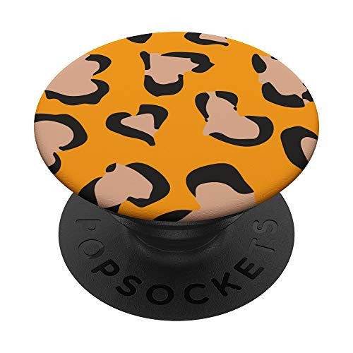 Plain Orange Leopard Cheetah Animal Print Heart PopSockets PopGrip  Swappable Grip for Phones  and  Tablets