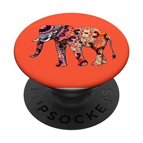 Elephant Silhouette Vibrant Colorful orange background PopSockets PopGrip  Swappable Grip for Phones  and  Tablets