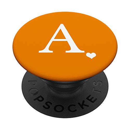 Tangerine Orange Initial Letter A Monogram Heart PopSockets PopGrip  Swappable Grip for Phones  and  Tablets