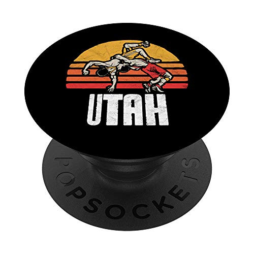 Utah Vintage Wrestling Retro Wrestlers and Sun Graphic PopSockets Grip and Stand for Phones and Tablets