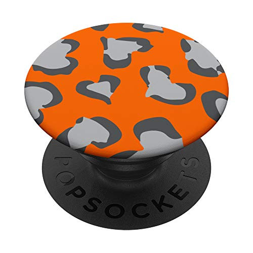 Blaze Orange Leopard Cheetah Animal Print Heart PopSockets PopGrip  Swappable Grip for Phones  and  Tablets