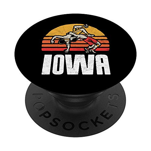 Iowa Vintage Wrestling Retro Wrestlers and Sun Graphic PopSockets Grip and Stand for Phones and Tablets