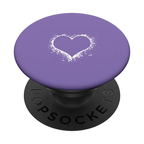 White Acrylic Paint Splash Heart on Purple Cute PopSockets Grip and Stand for Phones and Tablets