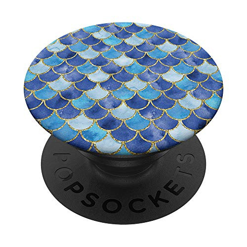 Blue and Aqua Watercolor Mermaid Scales PopSockets PopGrip  Swappable Grip for Phones  and  Tablets
