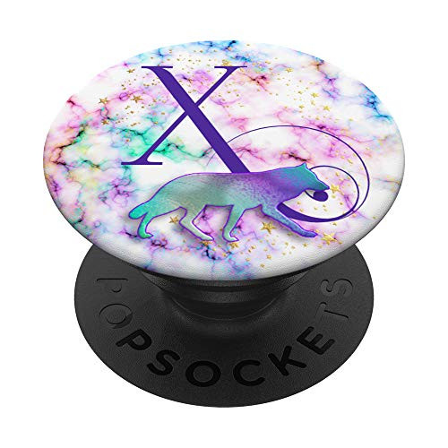 Purple Letter X Initial Wolf Watercolor Paint Monogram PopSockets PopGrip  Swappable Grip for Phones  and  Tablets