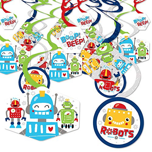 Big Dot of Happiness Gear Up Robots - Birthday Party or Baby Shower Hanging Decor - Party Decoration Swirls - Set of 40 Big Dot of Happiness Gear Up Robots - Birthday Party or Baby Shower Hanging Decor - Party Decoration Swirls - Set of 40
