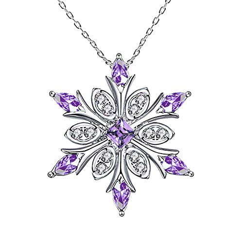 Women's 925 Sterling Silver Blue Crystals Snowflake Pendant Fashion Necklace Collarbone Chain Purple Women's 925 Sterling Silver Blue Crystals Snowflake Pendant Fashion Necklace Collarbone Chain Purple