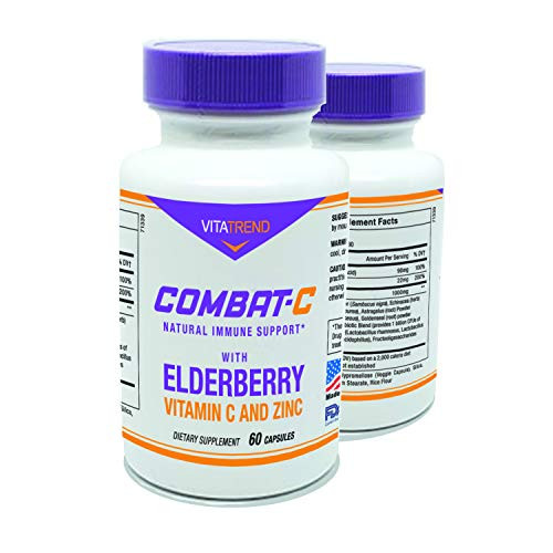 Combat-C   Immunity Boost Supplement with Elderberry  Vitamin C  Echinacea  Goldenseal  Astragalus  Zinc - Multi-System Immune Defense - Supports a Healthy Respiratory  and  Immune System