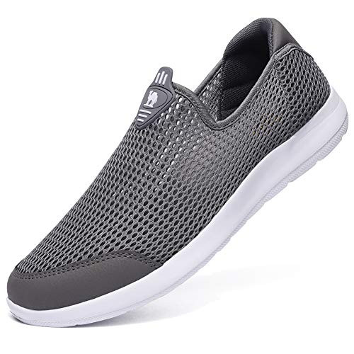 CAMEL CROWN Mens Slip On Walking Shoes  Tennis Running Sneaker  Lightweight Mesh Loafer Shoes for Men Grey White