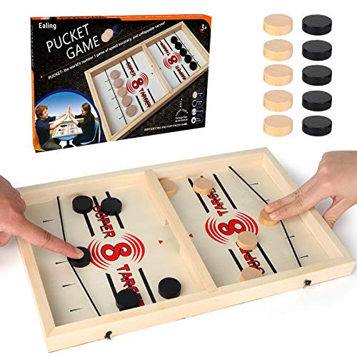 Ealing Fast Sling Puck Game Crazy Patata Wooden Hockey Table Game Slingshot Board Game Family Interactive Wooden Table Desktop Battle Foosball Winner Game Chess Toys for Kids  and  Adults