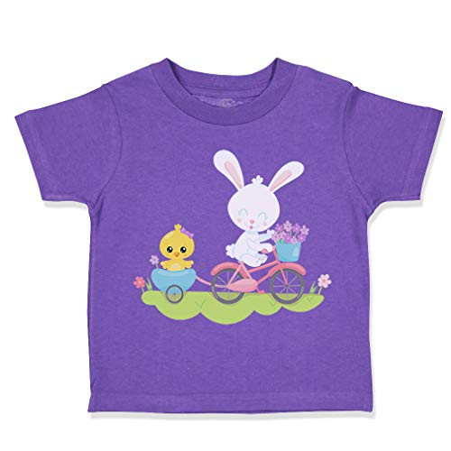 Custom Toddler T-Shirt Easter Bunny Chicken Bike Cotton Boy  and  Girl Clothes Funny Graphic Tee Purple Design Only 2T