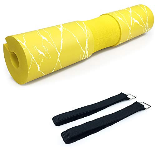 Barbell Pad for Squats  Lunges and Hip Thrusts - Squat Pad Weight Lifting Bar Cushion Pad Protector for Neck and Shoulder - Fit Standard and Olympic Bars - Yellow Marbling