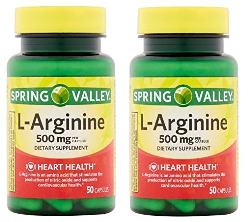 Spring Valley  100 Capsules 500 Mg Ea. L-Arginine  Pack of 2