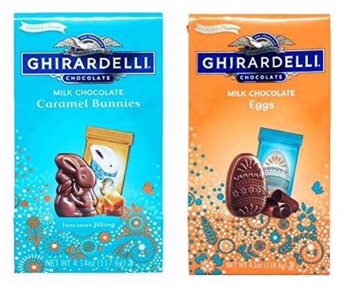 Ghirardelli Chocolate Easter Candies  Milk Chocolate Bunnies Filled with Caramel and Milk Chocolate Eggs  2 Pack  4.1 ounces