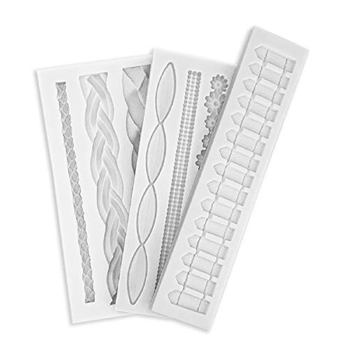Allinlove 3Pack Bead Twist Rope Mold Fence Fondant Mold Flower Chain Silicone Mold Cake Border Decorating Tools Pastry Gum Cake Fondant Embossing Mold DIY Baking Tools Sugarcraft Chocolate Clay Mould