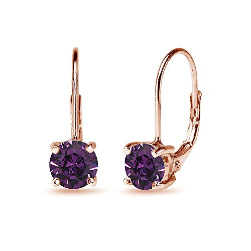 Rose Gold Flashed Sterling Silver Purple Round-cut Leverback Earrings Made with Swarovski Crystals Rose Gold Flashed Sterling Silver Purple Round-cut Leverback Earrings Made with Swarovski Crystals