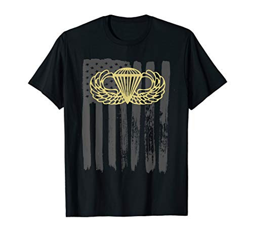 Army Parachute wings badge and US Flag airborne T-Shirt