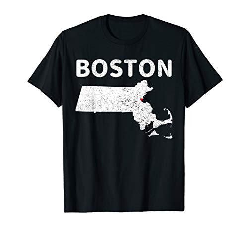 Cool Boston Massachusetts Map Love Heart Retro Vintage T-Shirt