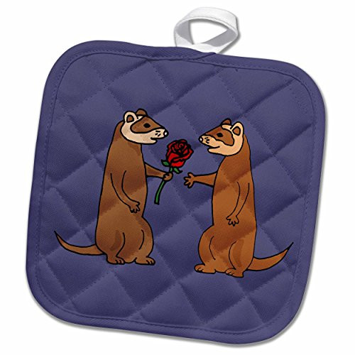 3D Rose Funny Ferrets in Love with Rose Art Pot Holder, 8 x 8