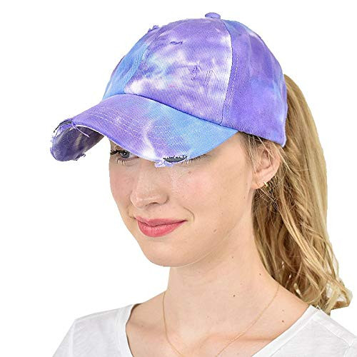 C.C Ponycap Messy High Bun Ponytail Adjustable Mesh Trucker Baseball Cap Hat  Criss Cross Tie Dye Purple