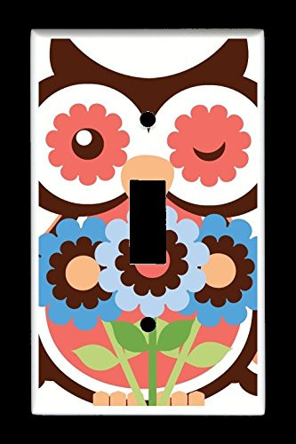 Single Toggle  1-toggle  Light Switch Plate Cover - Spring Owls 2 - Owl Pose 3