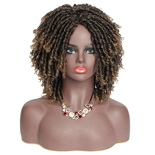 Short Synthetic Braided Wigs for Black Women Dreadlock Twist Wigs Faux Locs Braids Hair Wigs with Curly Ends Afro Curly Synthetic Wig for Black Women  T1B 27