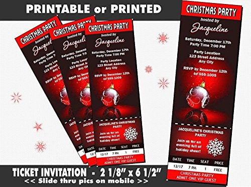 Regal Red Christmas Party Ticket Invitation  Printable or Printed Option