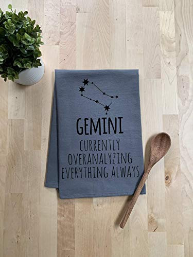 Funny Dish Towel  Gemini  Currently Overanalyzing Everything   Flour Sack Kitchen Towel  Sweet Housewarming Gift  Farmhouse Kitchen Decor  Gray