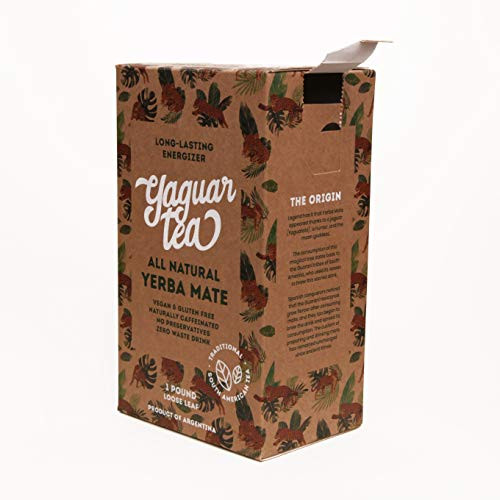 YaguarTea Organic Yerba Mate Loose Leaf Tea  1 Pound  South American Energy Tea Loaded with Antioxidants  Vitamins  and  Minerals