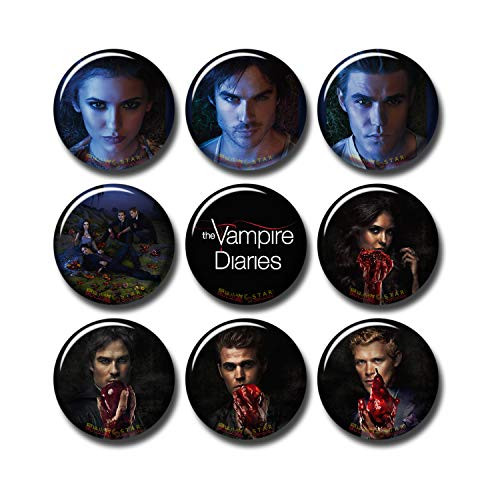 9 pcs The Vampire Diaries Fridge Magnets Set 1.5" 3.7cm Button Pack  TV Show Logo Quotes  058-P001