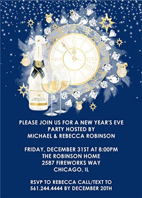 Royal Blue And Gold New Years Eve Invitations With Envelopes