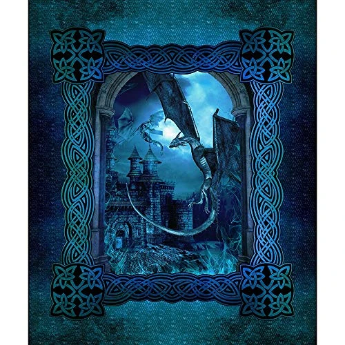 In The Beginning Fabrics Dragons Blue Fury Large Panel