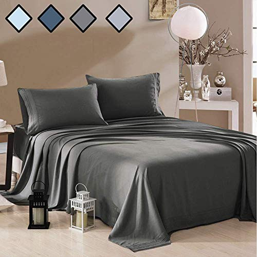 MELODIE DIRECT Twin Size Bed Sheets Set Deep Gray - Extra Soft 100% Brushed Microfiber 1800 Luxury Bedding with 15-Inch Deep Pockets Wrinkle, Fade, Stain Resistant - Hypoallergenic - 3 Piece