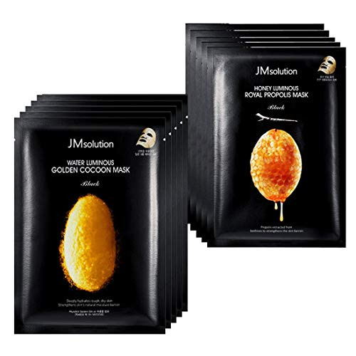 10pc Bundle- JMsolution -Water Luminous Golden Cocoon Mask Black 5x with Honey Luminous Royal Propolis Mask 5x