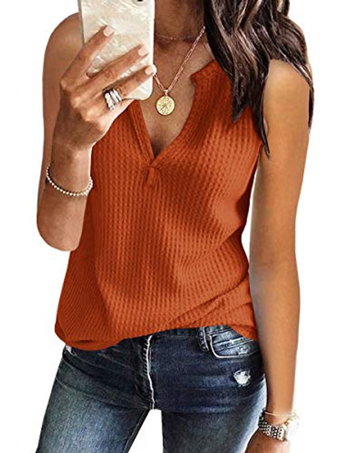 Womens Tank Tops V Neck Waffle Knit Summer Casual Sleeveless Loose Tee Shirts Medium Orange Womens Tank Tops V Neck Waffle Knit Summer Casual Sleeveless Loose Tee Shirts Medium Orange