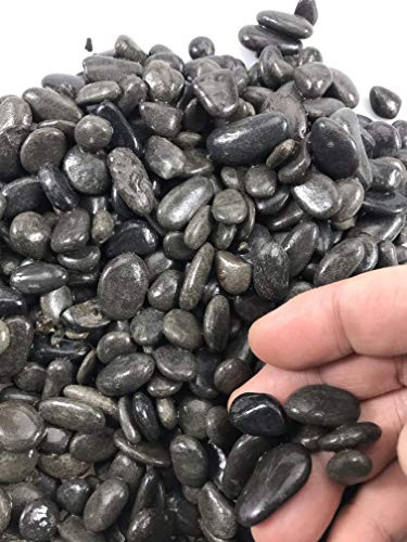Voulosimi 6.5 Pounds Natural Decorative Polished Black Pebbles Gravel Outdoor Decorative Stones for Plant Aquariums  Landscaping  Fillers 3 8" Size