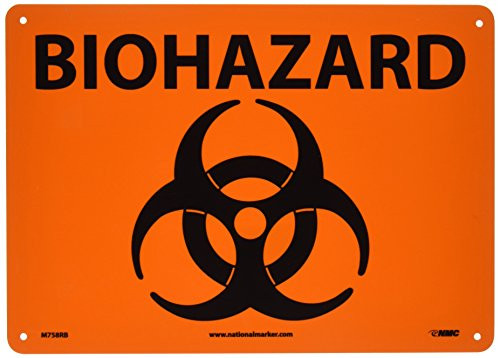 NMC M758RB Biohazard Sign  Legend "BIOHAZARD" with Graphic  14" Length x 10" Height  Rigid Polystyrene Plastic  Black on Orange