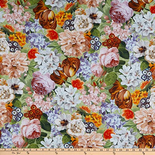 Northcott Covent Garden Packed Floral Fabric  Green Multi