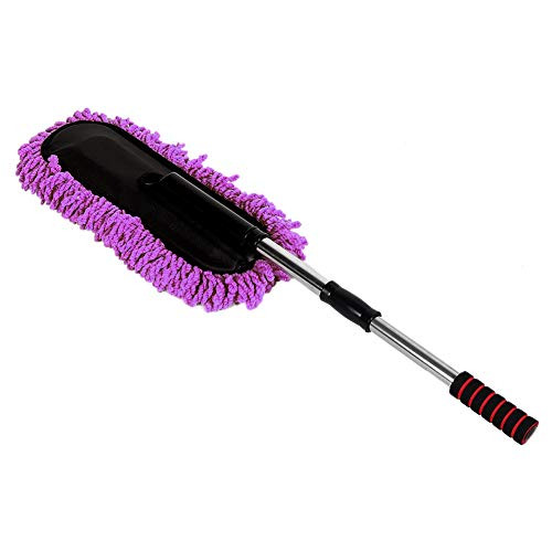Hlyjoon Auto Duster Brush Dirt Dust Car Cleaning Brush Window Duster Stainless Steel Retractable Handle Dusting Tool Auto Cleaning Tool Car Dust Mop Purple