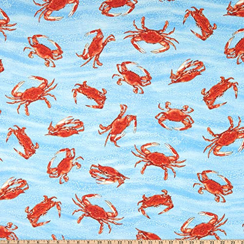 Timeless Treasures Red Crabs Water Quilt Fabric By The Yard