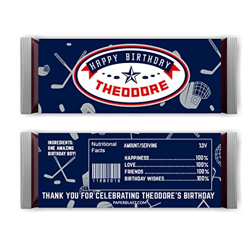 Hockey Red and Blue Birthday Hershey Chocolate Bar Wrapper