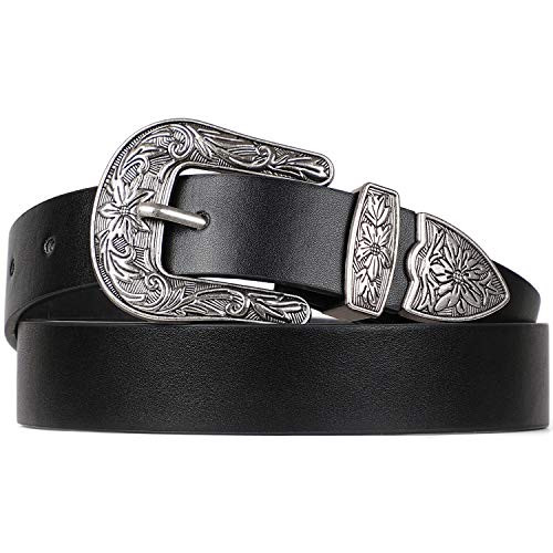Western Belts for Women - Vintage Western Design Ladies Cowgirl Waist Belt for Pants Jeans Dresses by WHIPPY  Black  Fit Waist 39-42 Inches