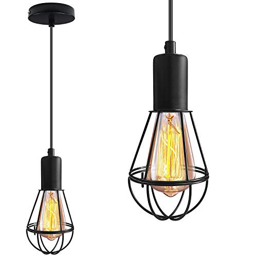 Industrial Metal Cage Pendant Light Kit  Vintage E26 E27 Hanging Ceiling Pendant Lighting  Rustic Pendant Lamp Fixture for Kitchen Island Bedroom Hallway Cafe Bar Farmhouse  Bulb not Included Industrial Metal Cage Pendant Light Kit  Vintage E26 E27 Hanging Ceiling Pendant Lighting  Rustic Pendant Lamp Fixture for Kitchen Island Bedroom Hallway Cafe Bar Farmhouse  Bulb not Included