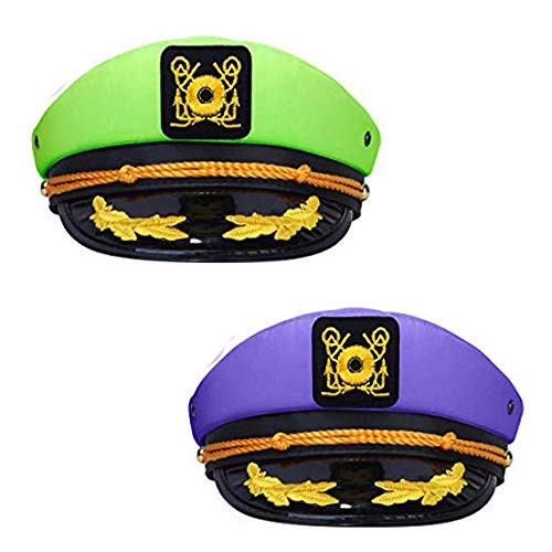 dodowin Yacht Captains Hat 2 Pack Green  and  Purple Sailor Hat for Women Adjustable Sailor Hat Costume Boating Captains Hat for Party