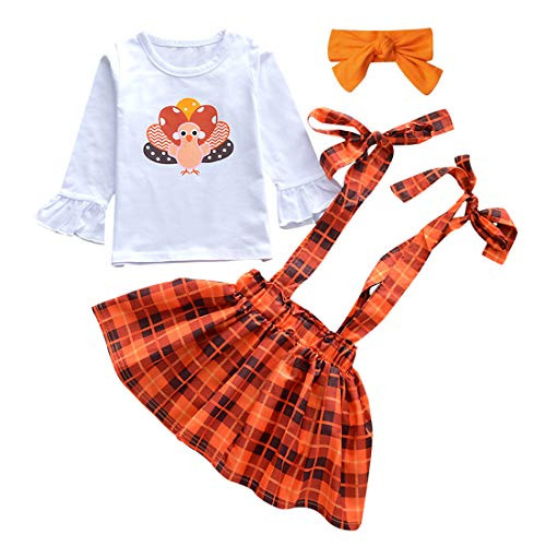 2Pcs Toddler Baby Girl Thanksgiving Outfit Long Sleeve Turkey T-Shirt Tops Suspender Skirt Dress Outfit  Turkey Dress  1-2T 2Pcs Toddler Baby Girl Thanksgiving Outfit Long Sleeve Turkey T-Shirt Tops Suspender Skirt Dress Outfit  Turkey Dress  1-2T