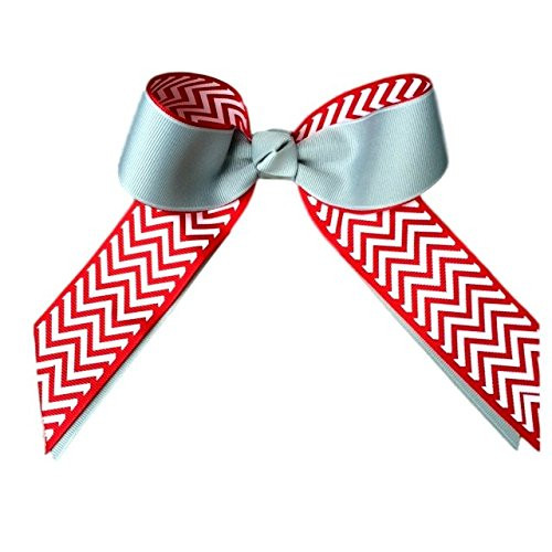 Victory Bows Chevron Grosgrain Hair Bow- The Juliet Red Chevron and Silver- Made in the USA Pony Tail Band SB800PR Victory Bows Chevron Grosgrain Hair Bow- The Juliet Red Chevron and Silver- Made in the USA Pony Tail Band SB800PR