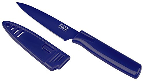 Kuhn Rikon Straight Paring Knife with Safety Sheath  4 inch 10.16 cm Blade  Blue